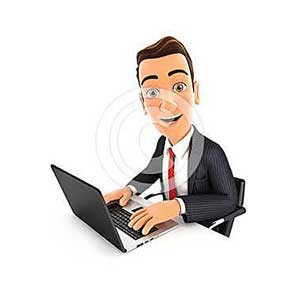 3d businessman works on laptop