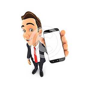 3d businessman holds smartphone