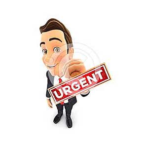 3d businessman urgent stamp