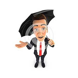 3d businessman with an umbrella