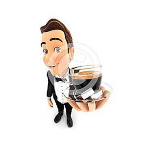 3d waiter holding a cup of coffee