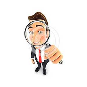 3d businessman looking into a magnifying glass