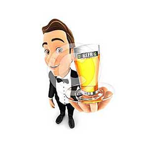3d waiter holding a glass of beer