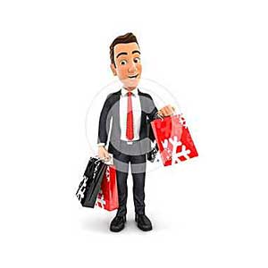 3d businessman carrying shopping bags