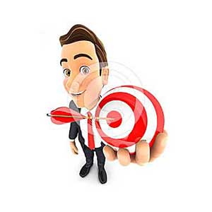 3d businessman holding a sphere target