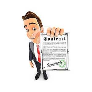 3d businessman holding signed contract