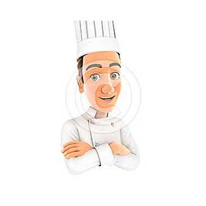 3d head chef with arms crossed