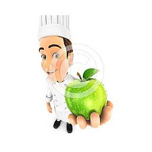 3d head holding fresh apple