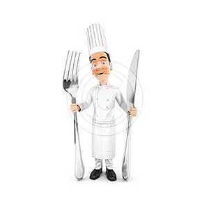 3d head chef with fork and knife