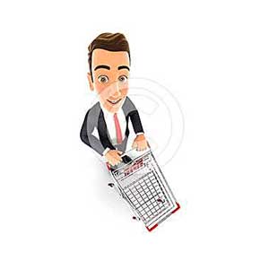 3d businessman empty supermarket trolley