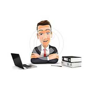 3d businessman sitting at desk