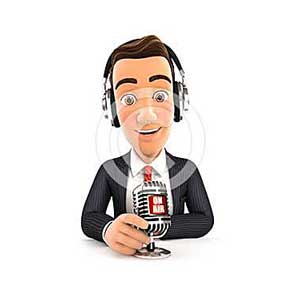 3d businessman radio presenter on air