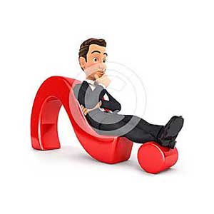 3d businessman lying on question mark