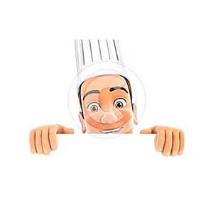 3d head chef hiding behind white wall