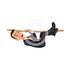 3d businessman hanging on rope