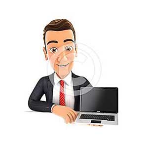 3d businessman behind wall holding laptop