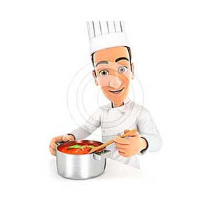 3d head chef cooking soup