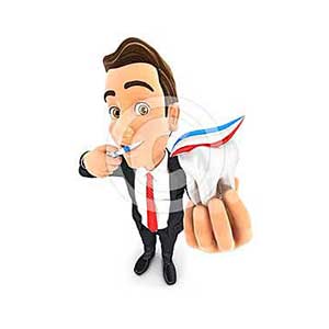 3d businessman brushing his teeth and holding tooth