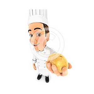 3d head chef holding a potato