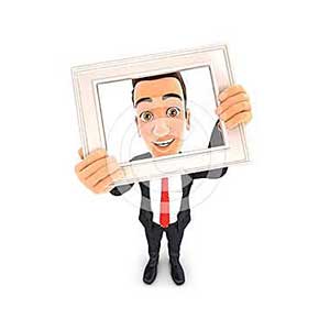 3d businessman holding picture frame