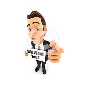 3d businessman with we want you message