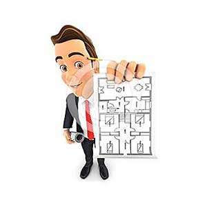 3d businessman holding house plan