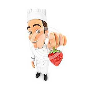 3d head chef holding a strawberry
