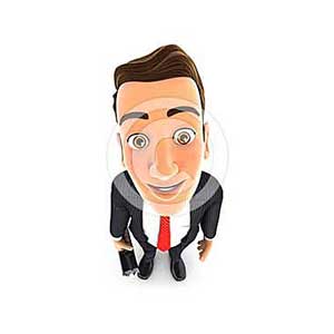 3d businessman standing and looking up at camera