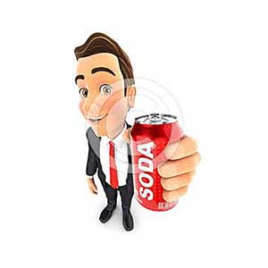 3d businessman holding soda can