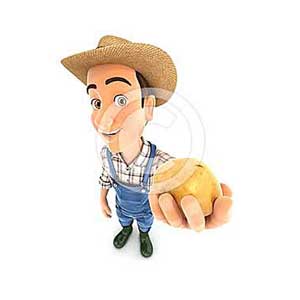 3d farmer holding a potato