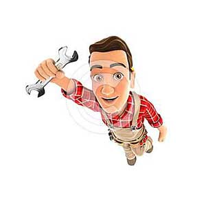 3d handyman flying and holding a wrench