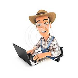 3d farmer working on laptop