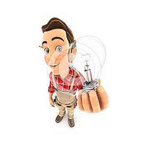 3d handyman holding a light bulb