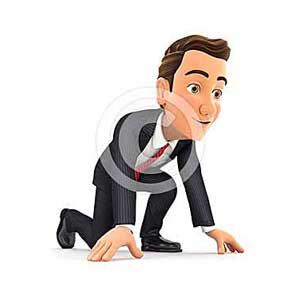 3d businessman in starting position