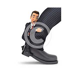 3d businessman clinging to leg