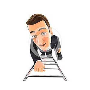 3d businessman climbing up the ladder