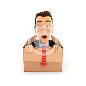 3d businessman coming out of the box