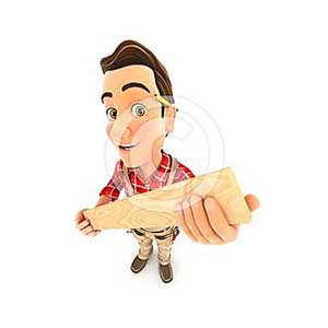 3d handyman holding wooden plank