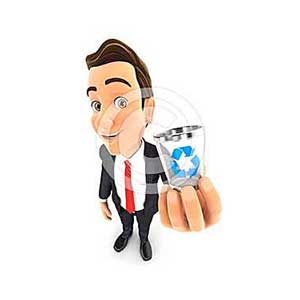 3d businessman holding trash can icon