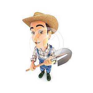 3d farmer holding a shovel