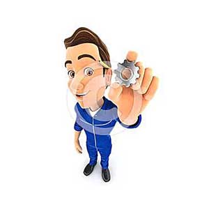 3d mechanic holding a gear