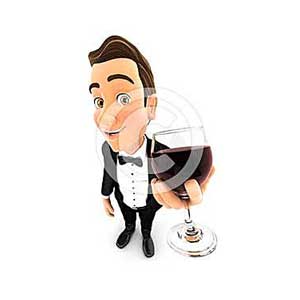 3d waiter holding glass of red wine