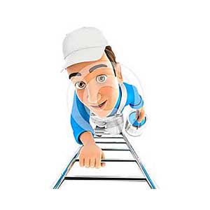 3d painter climbing up the ladder