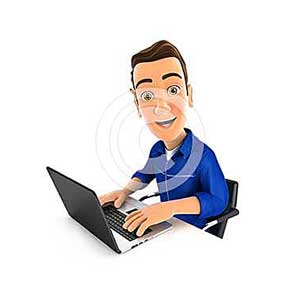 3d mechanic working on laptop