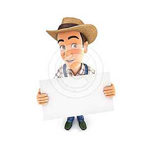 3d farmer holding a billboard