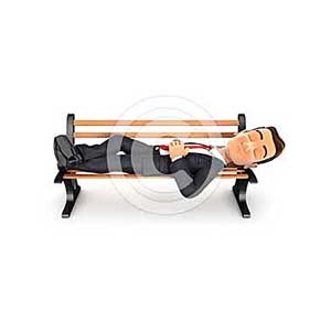 3d businessman taking a nap on public bench