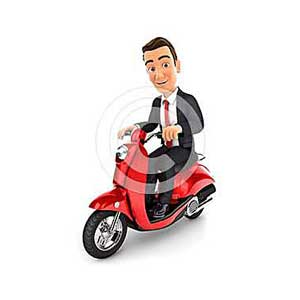 3d businessman riding a scooter