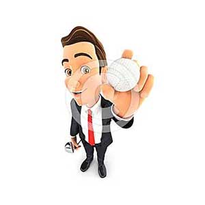 3d businessman holding golf ball