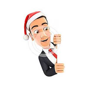 3d businessman with christmas hat peeping over wall