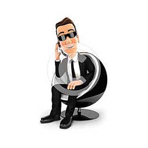 3d security agent sitting in a round chair